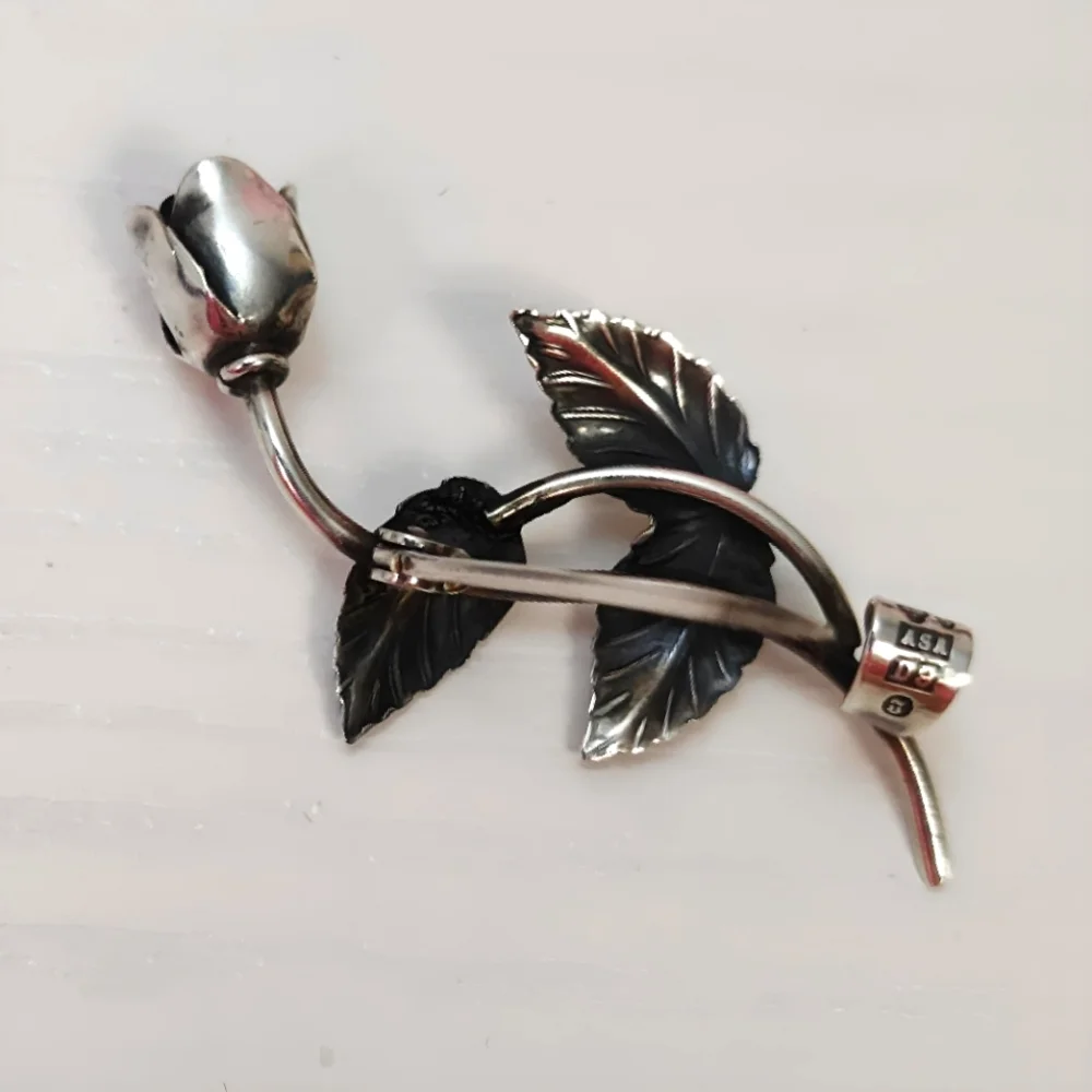 Vintage 1954 Sterling Silver Swedish Designer Tage Linde Rose Brooch Pin - Picture 3 of 11